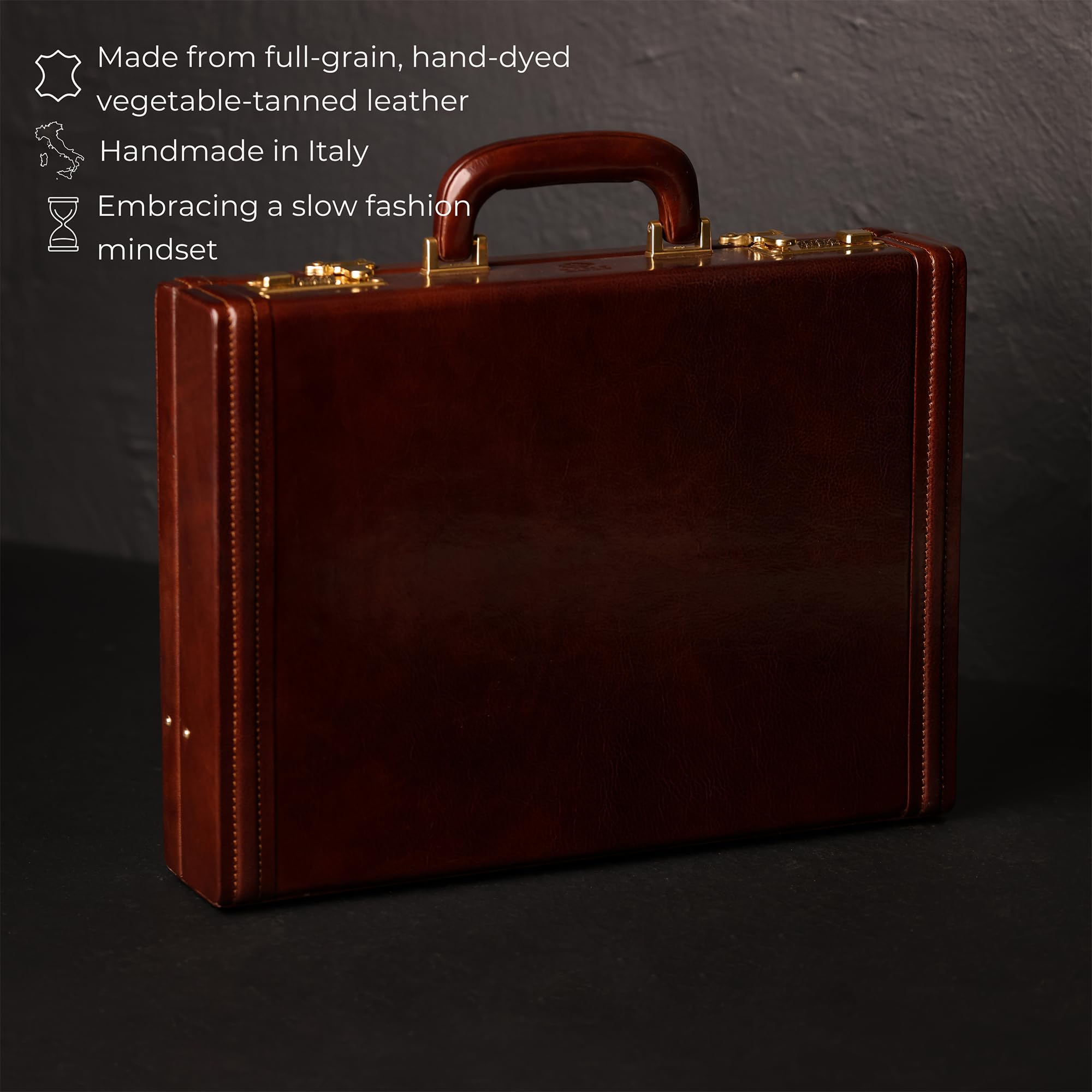 Time Resistance Valigetta in Pelle - Cartella in Pelle Italiana Pieno Fiore - Borsa per Laptop fino a 15" - Valigetta Rigida con Serratura