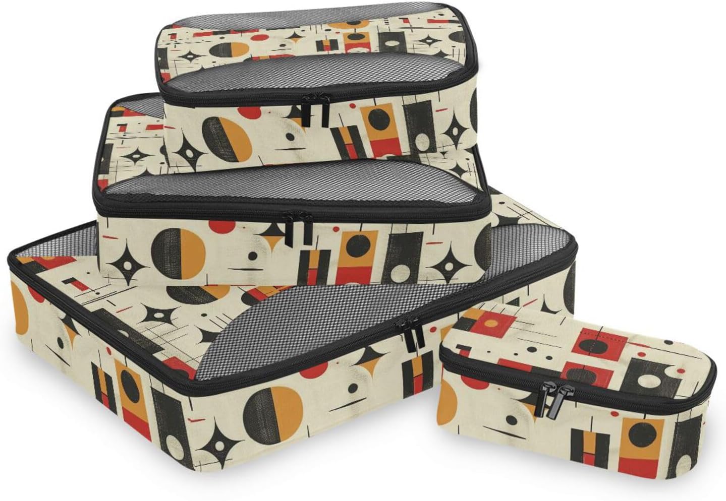 Geometric 4 Pcs set travel organizer bags Mesh Travel Essentials lightweight travel cubes for packing