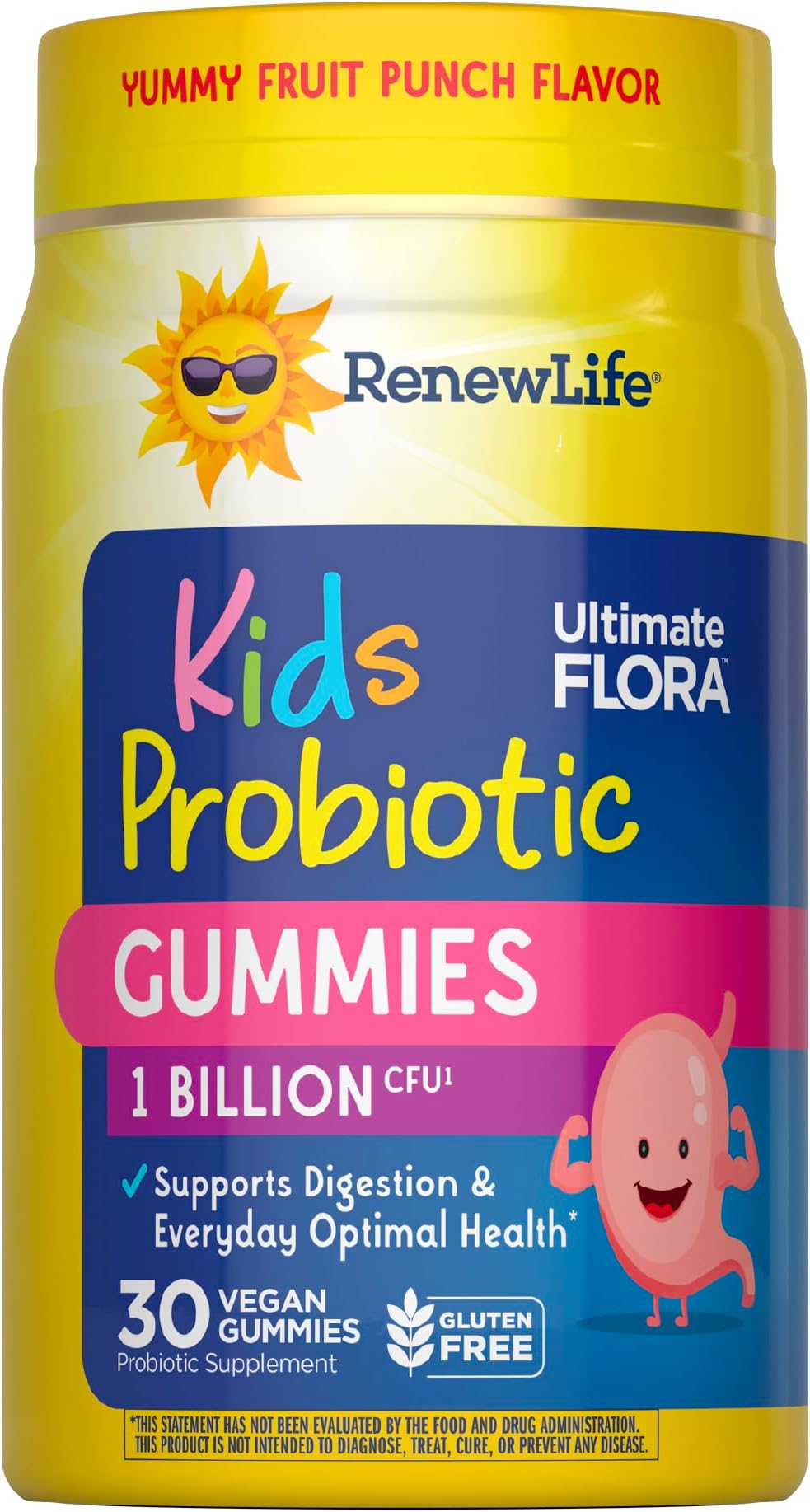 Renew Life Kids Raspberry Prebiotic and Probiotic Gummies, Daily Supplement for Digestive and Immune Health, B. Coagulans and B. Subtilis, Dairy, Soy and gluten-free, 1 Billion CFU 30 Count