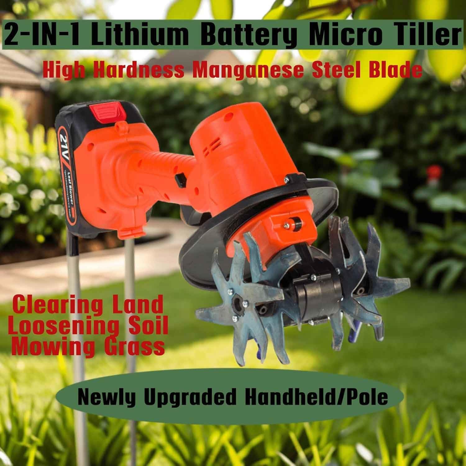 Mini coltivatore elettrico senza fili da 21 V, con 4 file di denti, 2 batterie da 1,5 Ah e caricabatterie, leggero, 1,5 kg, larghezza di lavoro 10,2 cm per giardinaggio senza sforzo