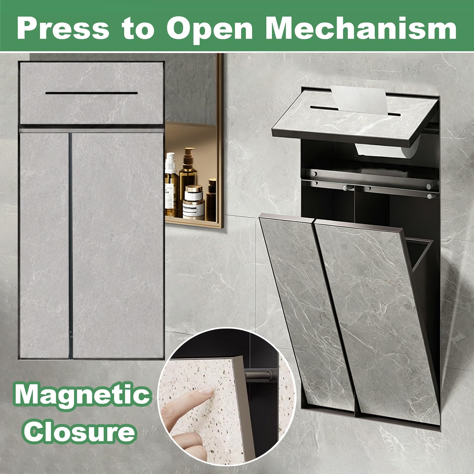 ZAQYCM Nicchia doccia incasso Porta Rotolo Di Carta Igienica A Parete Con Vano Porta Spazzolino, Cestino Impermeabile Per Bagno Per Hotel E Ristoranti, Incasso In Nicchia Per Piastrelle(White)