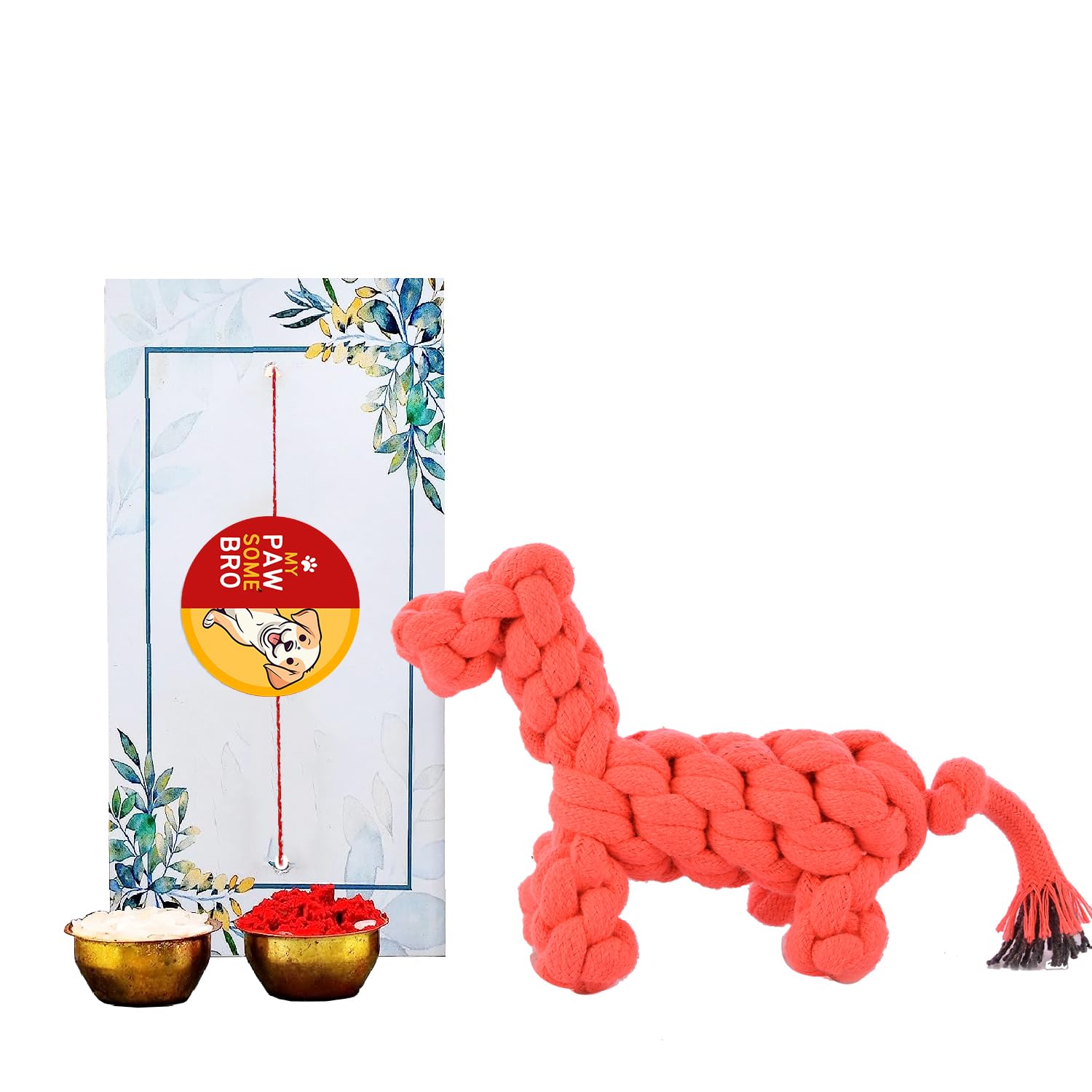 petyantra Combo of Pawsome Bro Pet Dog Rakhi for Rakshabandhan with Dog Chew Toys Gift for Paw Brother Bracelet Band Dog Accessory Horse Rope Toy
