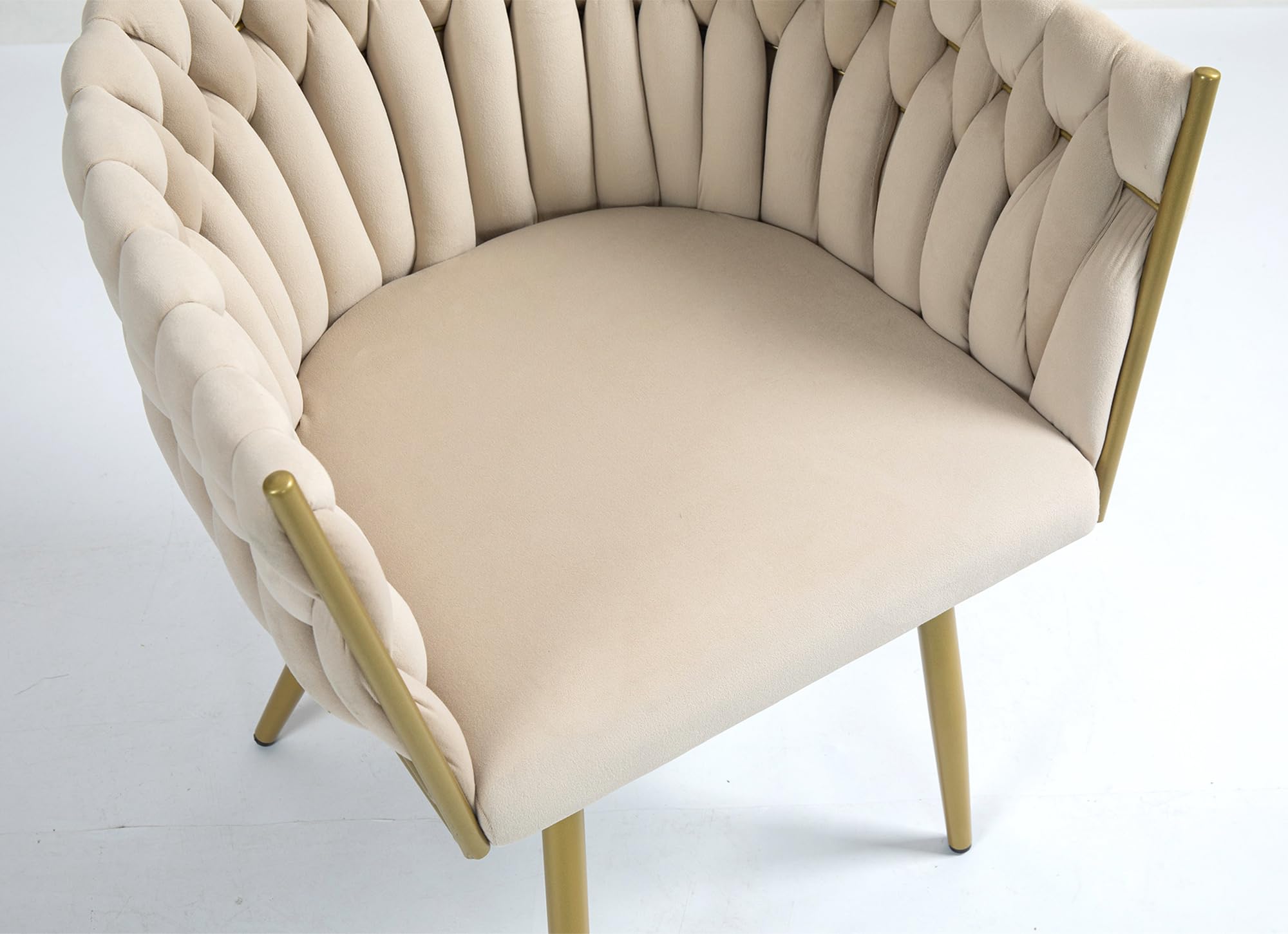 IlGruppone Poltrona con Schienale in Velluto Intrecciato Design Moderno, Sedia Imbottita Circolare con Gambe in Metallo Placcato Oro Poltroncina - Beige