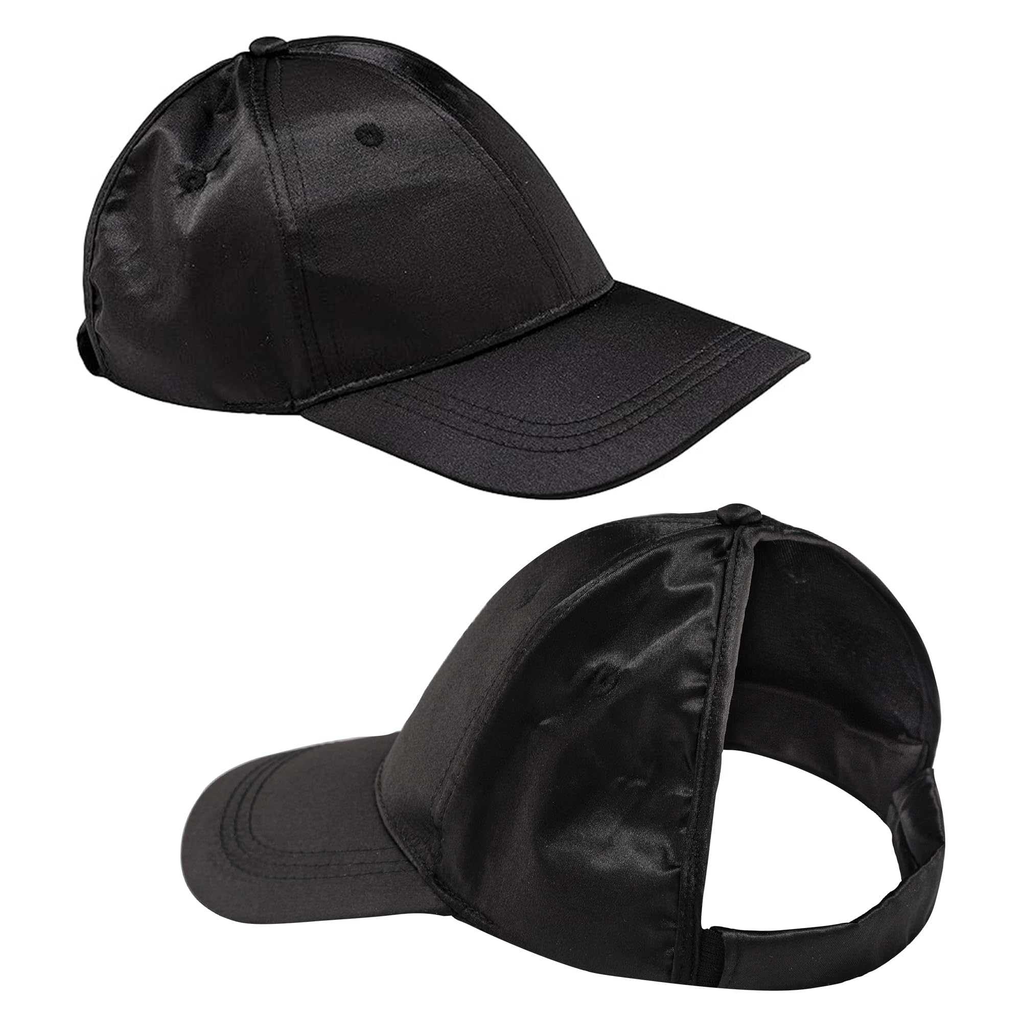 Badazz Backless Curl Cap, Satin Black - Open-Back Ponytail Hat Designed for Curly Hair - Flexible Cap Perfect for Natural Curly Hair, Messy Buns & Ponytails
