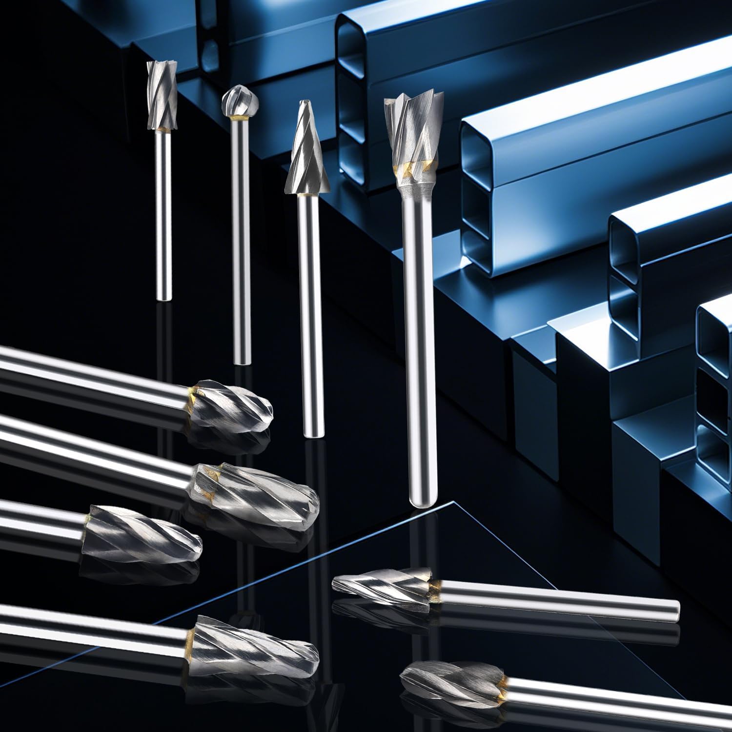 for Aluminum Solid Tungsten Carbide Burrs Set 1/8’’ Shank Diameter Single Cut Rotary File for Carving