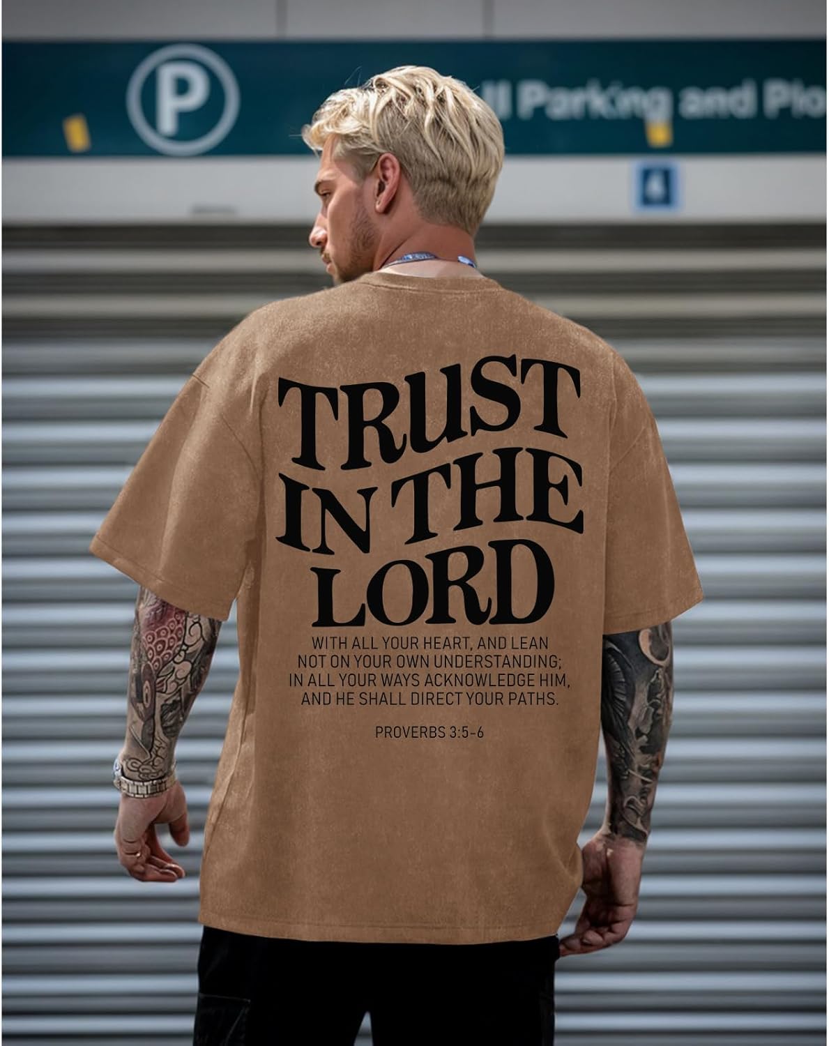 Mens Oversized Christian Shirts God Faith Jesus Religious Tshirts Trust in The Lord Bible Verse Tees Acid Wash Tops - Image 5