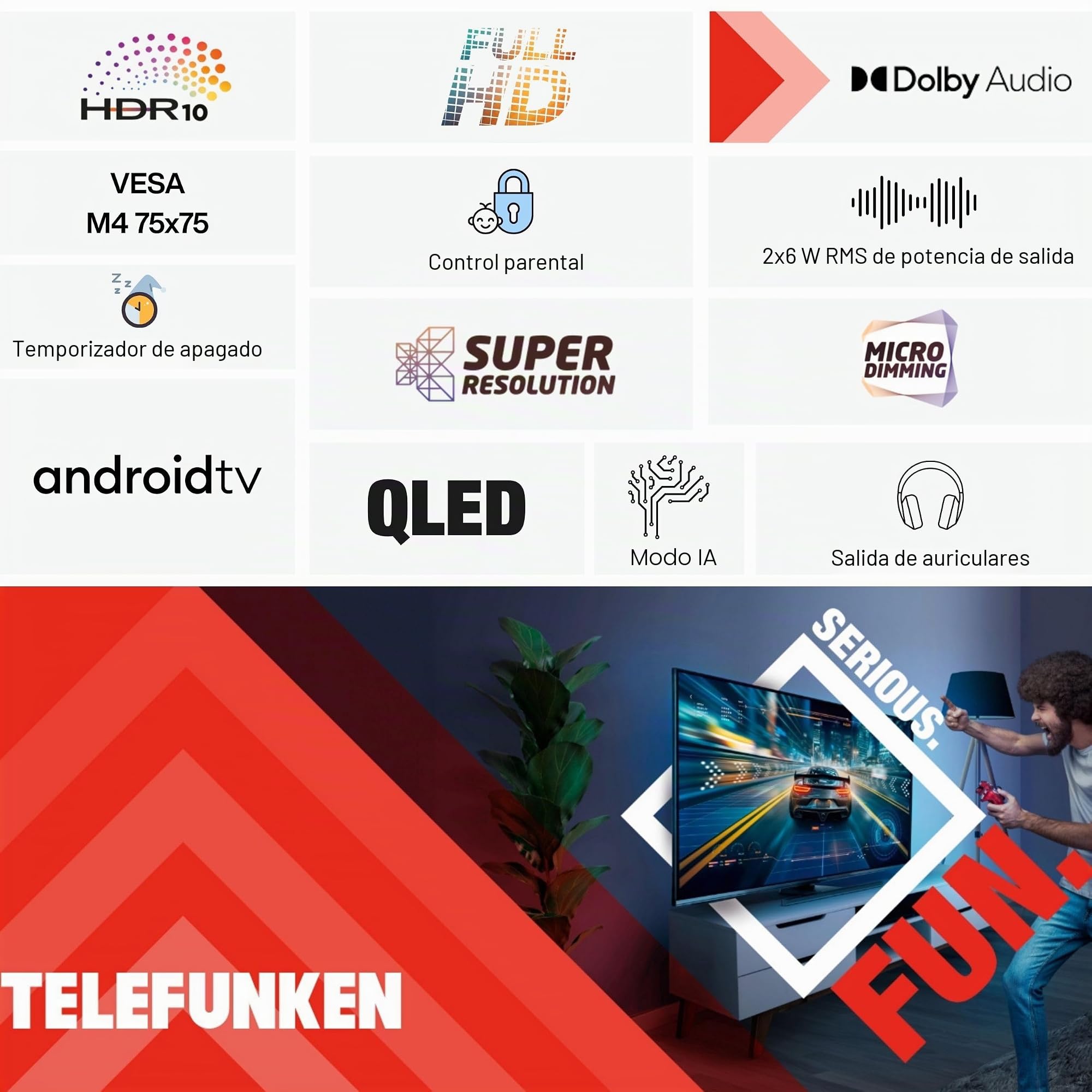TELEFUNKEN QLED TV 32 pulgadas Smart TV Android TV Full HD, HDR TV con sintonizador triple integrado, QLED TV D32Q751X2CW (2026)