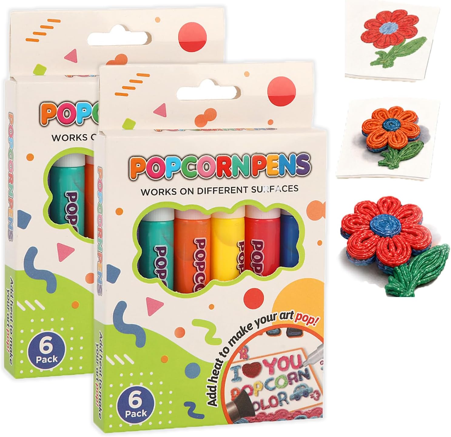 Popcorn Pens, 2026 New Popcorn Pens Puffy 3D Art, 3D Relief Art Pen, 6 Colors DIY Bubble Popcorn Drawing, Works On Different Surfaces (2box/12pcs)