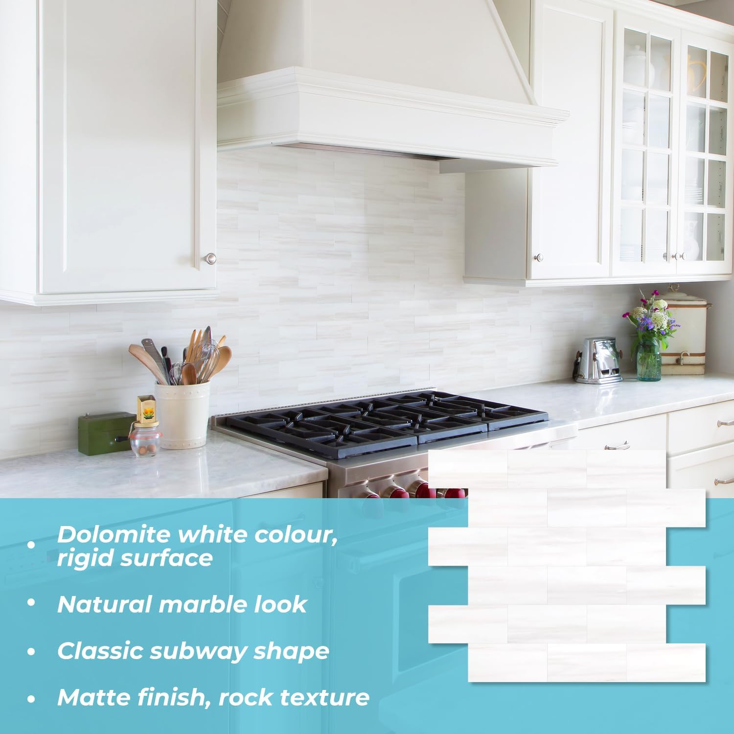 STICKGOO 10-Sheet Subway Tile Peel and Stick Backsplash, Star White Marble Look Dolomite Kitchen Backsplash Wall Tile, PVC Stick on Backsplash for Kitchen