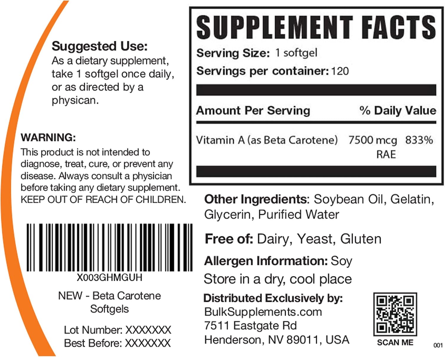 BULKSUPPLEMENTS.COM Beta Carotene 25000 IU Softgels - Vitamin A Supplement - Beta Carotene Supplements - Antioxidants Supplement - Eye Vitamins - Beta Carotene Pills - for Eye Health (120 Softgels)