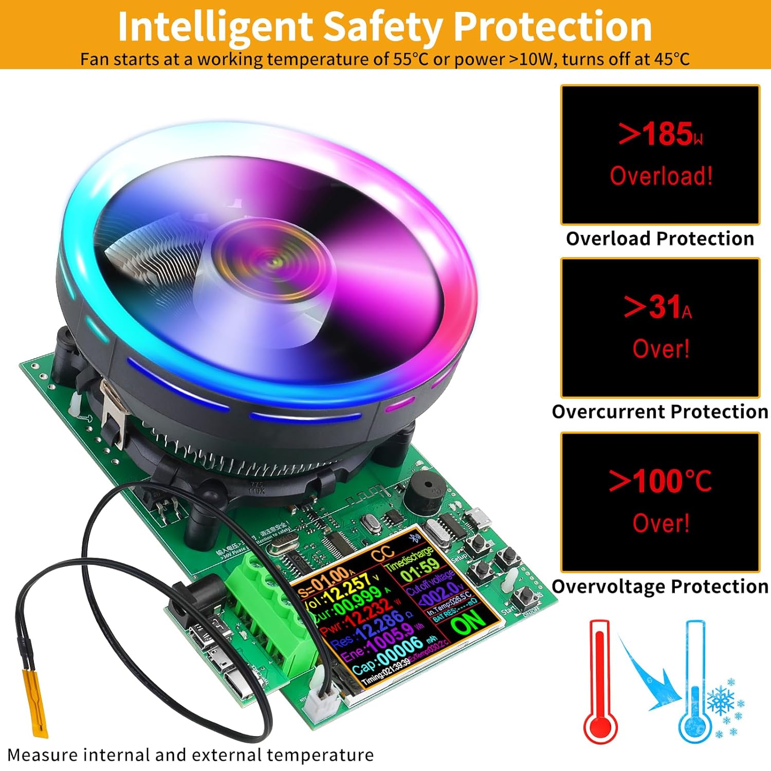 MakerHawk Battery Load Tester - 180W 200V 20A USB Load Tester 4-Wire System Adjustable Constant Current Voltage Discharge Lithium Battery Capacity Tester Electronic Load Tester