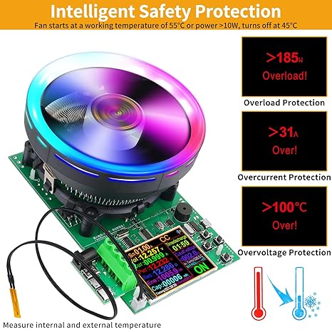 MakerHawk Battery Load Tester - 180W 200V 20A USB Load Tester 4-Wire System Adjustable Constant Current Voltage Discharge Lithium Battery Capacity Tester Electronic Load Tester