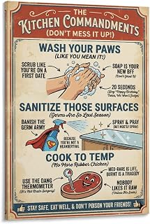Kitchen Sanitation Rules Poster - Food Safety Hygiene Guide - Restaurant Or Home Kitchen Reminder Sign - Modern Typography 08x12inch(20x30cm)
