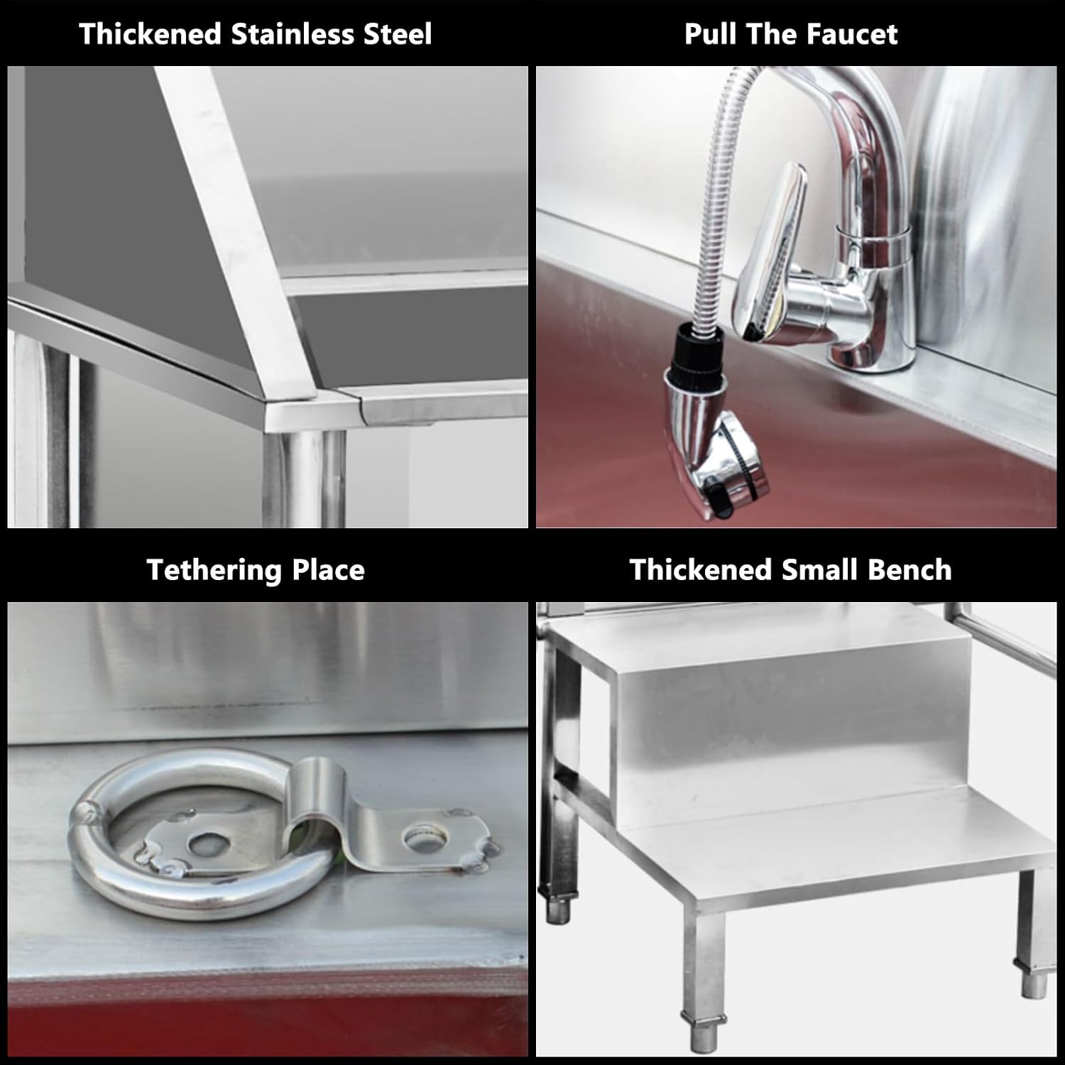47 Inch Dog Grooming Tub, Professional Stainless Steel Pet Dog Bath Tub, Cats Dog Wash Shower Sink With Walk-in Stairs,Dog Washing Station Left Door