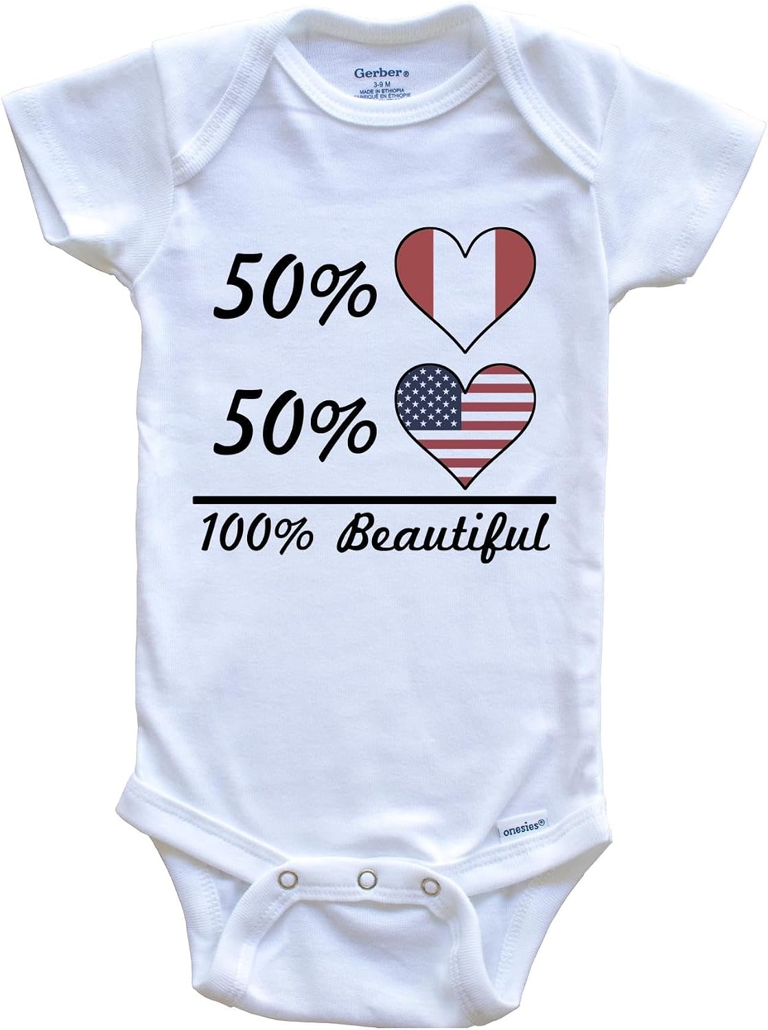 Really Awesome Shirts 50% Peruvian 50% American 100% Beautiful Peru Flag Heart One Piece Baby Bodysuit