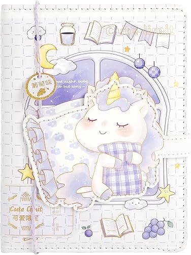 Zeph Hosea Lindo cuaderno de dibujos animados kawaii, cuaderno de bocetos japonés con cubierta de cuero, cuaderno de notas, cuaderno de viaje, morado