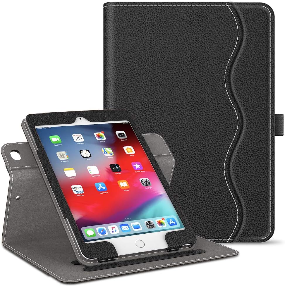 VORI iPad Mini 5 / iPad Mini 4 Case, [360 Rotating] Leather Folio Stand Case Smart Cover with Auto Wake/Sleep, Classic Black