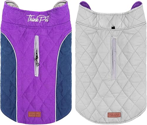 ThinkPet Abrigos para perros para clima frío, acogedora chaqueta de invierno reversible resistente al viento, abrigo cálido acolchado grueso,