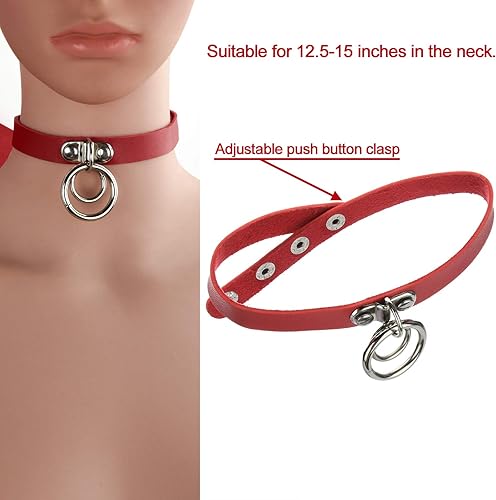 Vista 4 de Beautyflier - Gargantilla de piel sintética para mujer 2 piezas ajustable estilo gótico vintage gótico punk rock remache rojo