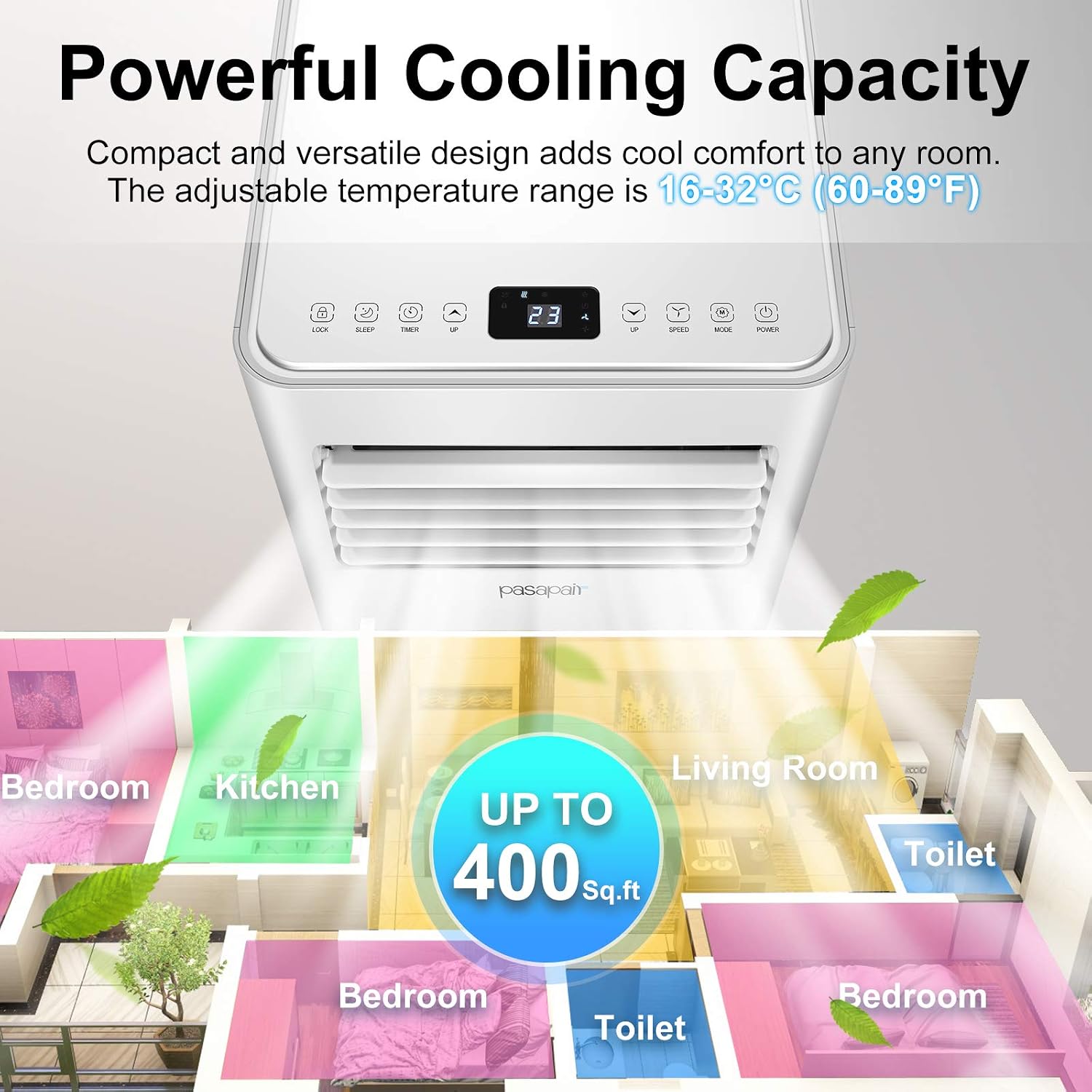 Buy 1 get 1 Pasapair Portable Air Conditioner/Air Cooler 10000 BTU with Dehumidifier&Fan Mode/Quiet AC unit Cools Rooms to 400 sq.ft,with Remote Control,LED Panel/Timer/Window Mount Exhaust Kit for Home Office