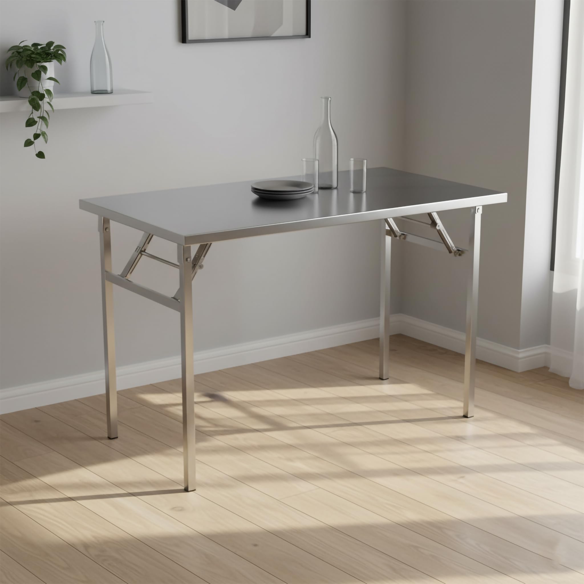 S. K. MODERN ART Foldable Dining Table with Stainless Steel Frame – Space Saving Folding Table for Home, Restaurant, Small Spaces, Portable – Compact Design (21 x 45 inch top)-image-13