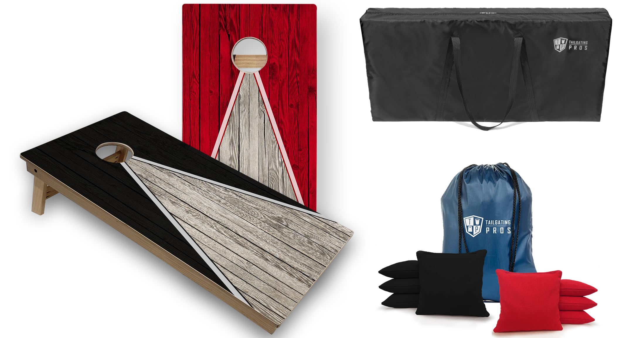 Tailgating Pros Tournament Grade Pyramid Design Cornhole Board Set w/Bean Bags and Carrying Case - 4'x2' Regulation Cornhole Game