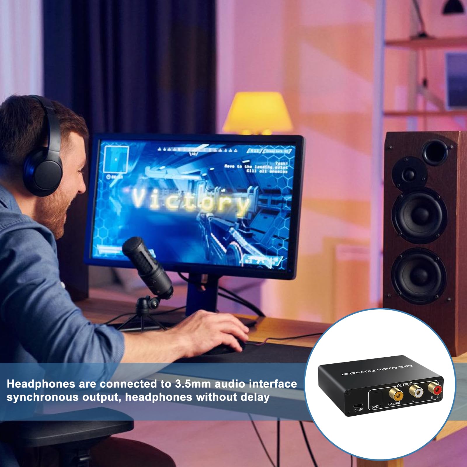 Konwerter HDMI ARC DAC audio optyczny koncentryczny 3,5 mm do soundbar home theater HDTV