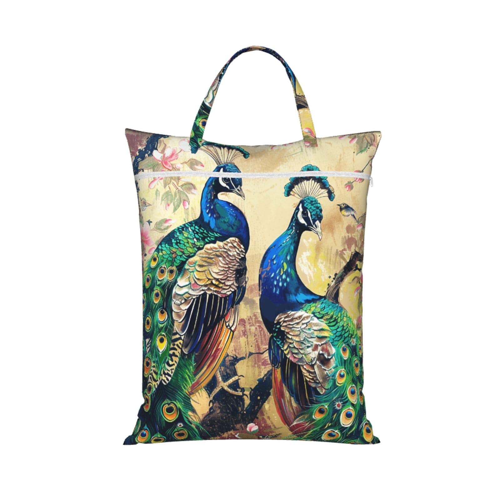 Large Travel Laundry Bags,Peacocks Print with Handle Foldable Laundry Bag for Holidays Gym Swimming and Family Trips, 1Pcs