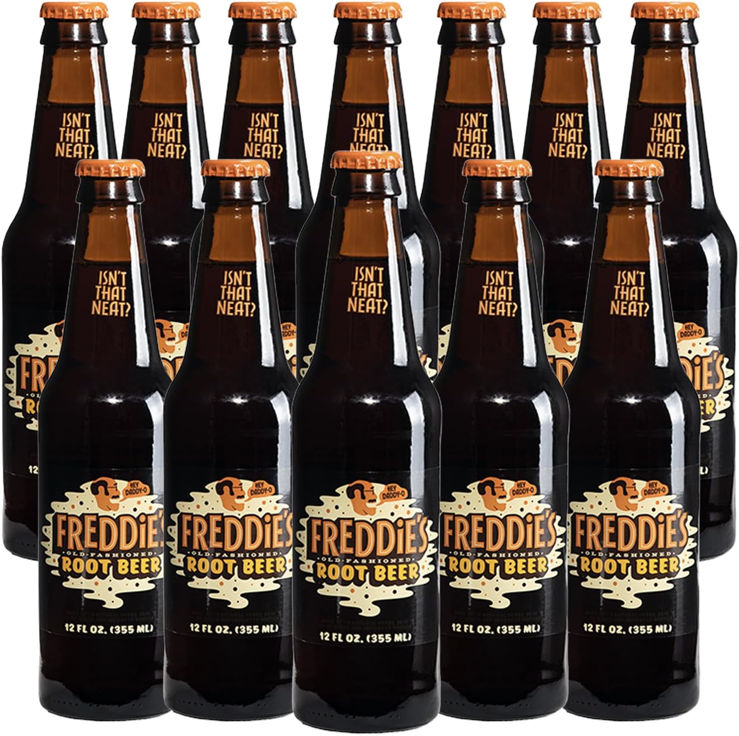 Freddie’s Old Fashioned Soda - Root Beer 12oz Bottles - 12 Pack - Made with Natural Herbs, Oil of Birch and Imported Vanilla