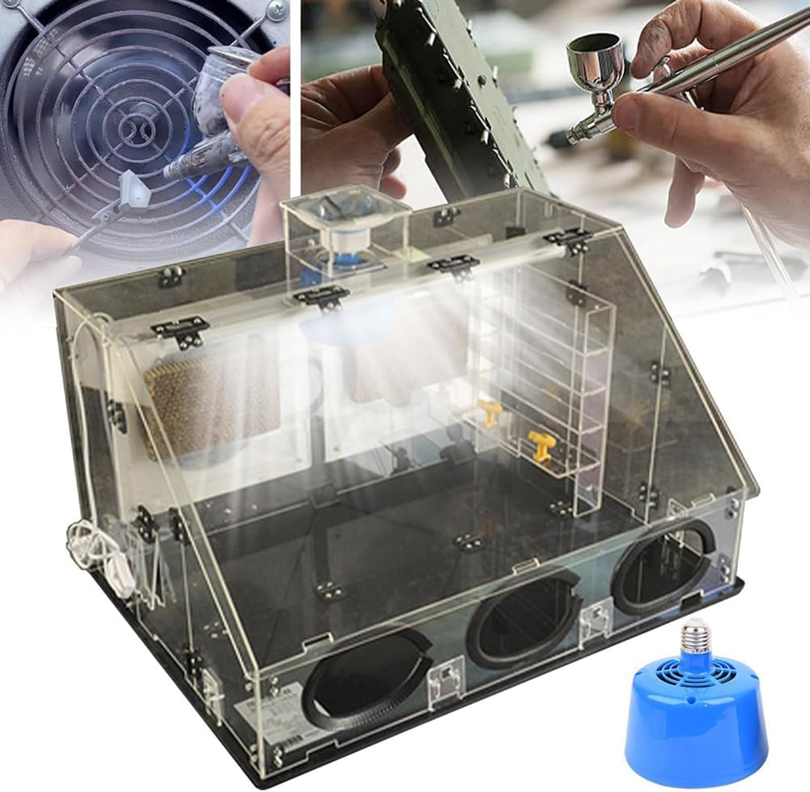 360° Full Coverage Model Parts Spray Booth, LED Lights + 40W Exhaust Fan + 1.5M Ventilation Duct + 3 Adjustable Heater, Transparent Paint Booth Kit for Enthusiast,70x47x40