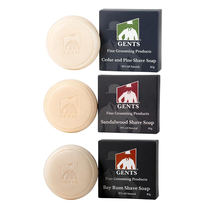 G.B.S Conjunto com 3 sabonetes de barbear GENTS, Cedar & Pine, Sandalwood e Bay Rum