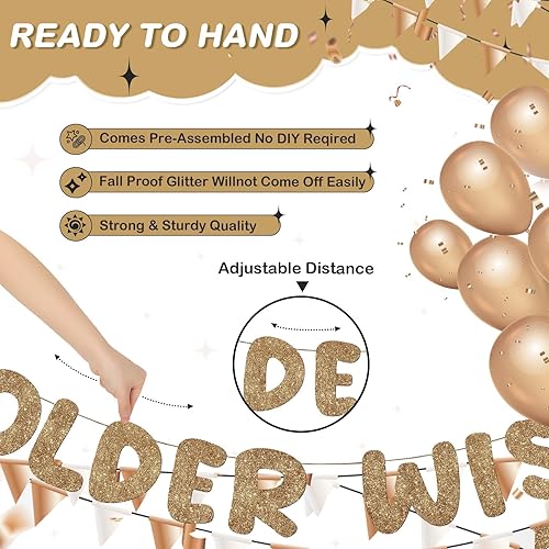 Miniatura 99 de Fulmoon Juego de 3 carteles de cumpleaños con purpurina para mujeres de 30, 40, 50, 60, 70, 80, cumpleaños, regalo (dorado)