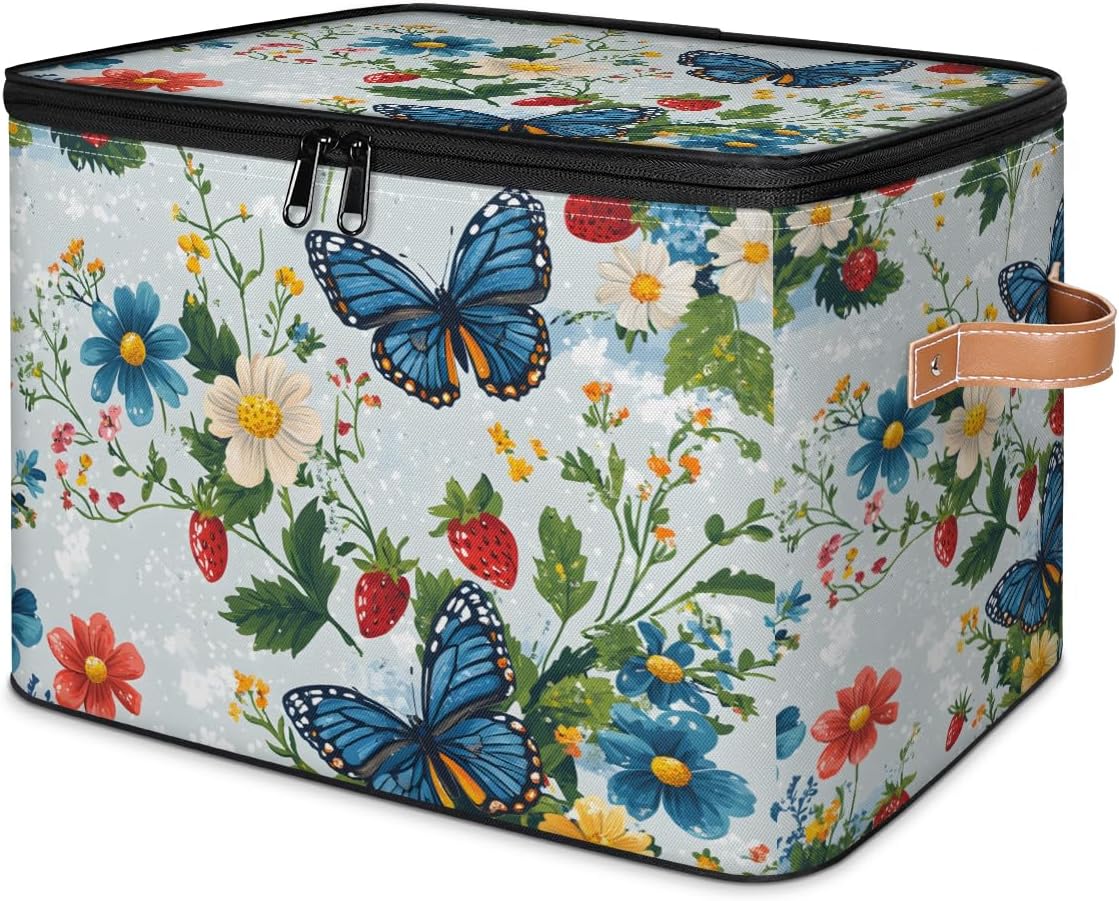 Butterfly Storage Bins with Zipper Lids for Bedroom Kitchen Bathroom Storage Basket Foldable Toy Cube Storage Organizer for Kid Teen Women Men