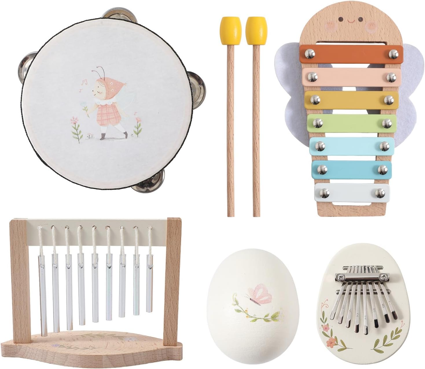 Toddlers Drum Set, Wooden Xylophone Percussion Instruments with Maracas and Tambourine for 3 to 5 Year Old Boys and Girls