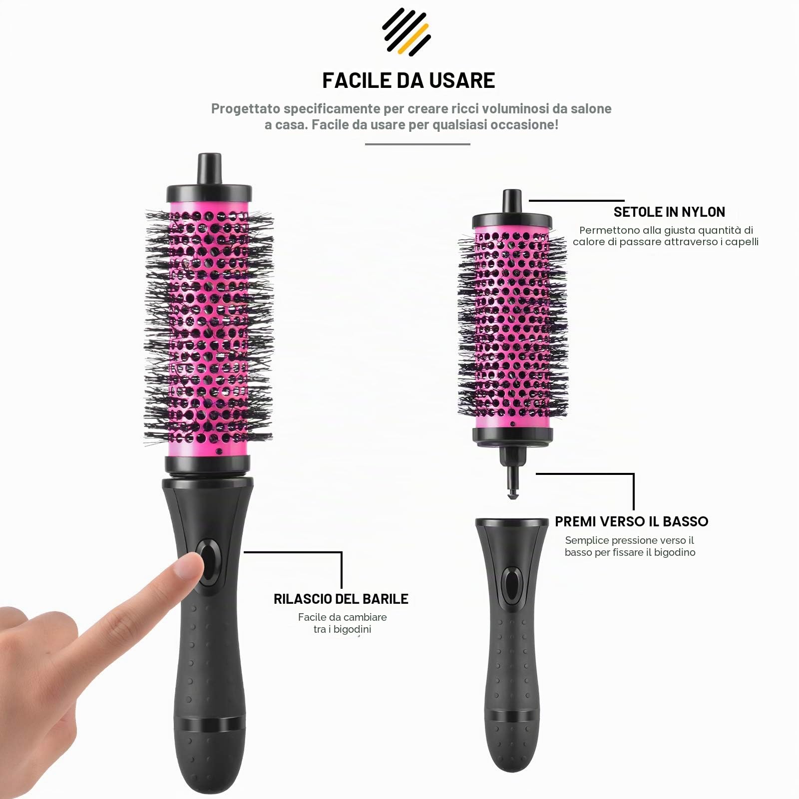 Hivexagon Set di Spazzole per Capelli Rotondo con Cilindri Removibili per Capelli Styling (1.9 & 2.1 & 2.4 inch +clip)