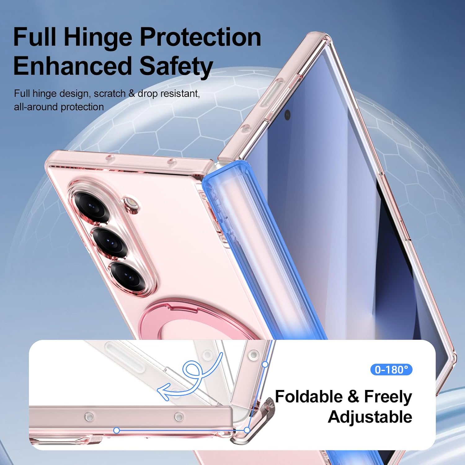 Magnetic Kickstand Case for Samsung Galaxy Z Fold 6,Translucent Full Hinge Protective Shockproof Case Bulit-in Screen Protector.Pink image 4