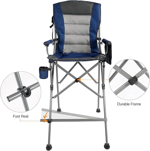 Miniatura 6 de REDCAMP Silla de campamento alta de gran tamaño para adultos, silla de directores plegable portátil de 330 libras, taburete plegable de altura de