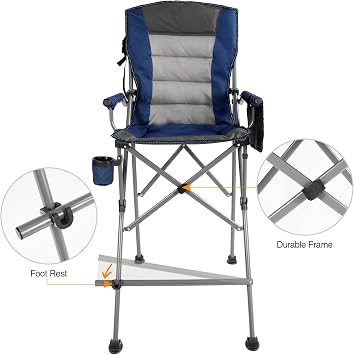 REDCAMP Oversized Tall Camping Chair for Adults, 330lbs Portable High Folding Directors Chair, Foldable Bar Height Stool with Side Pocket for Lawn Sport, Blue