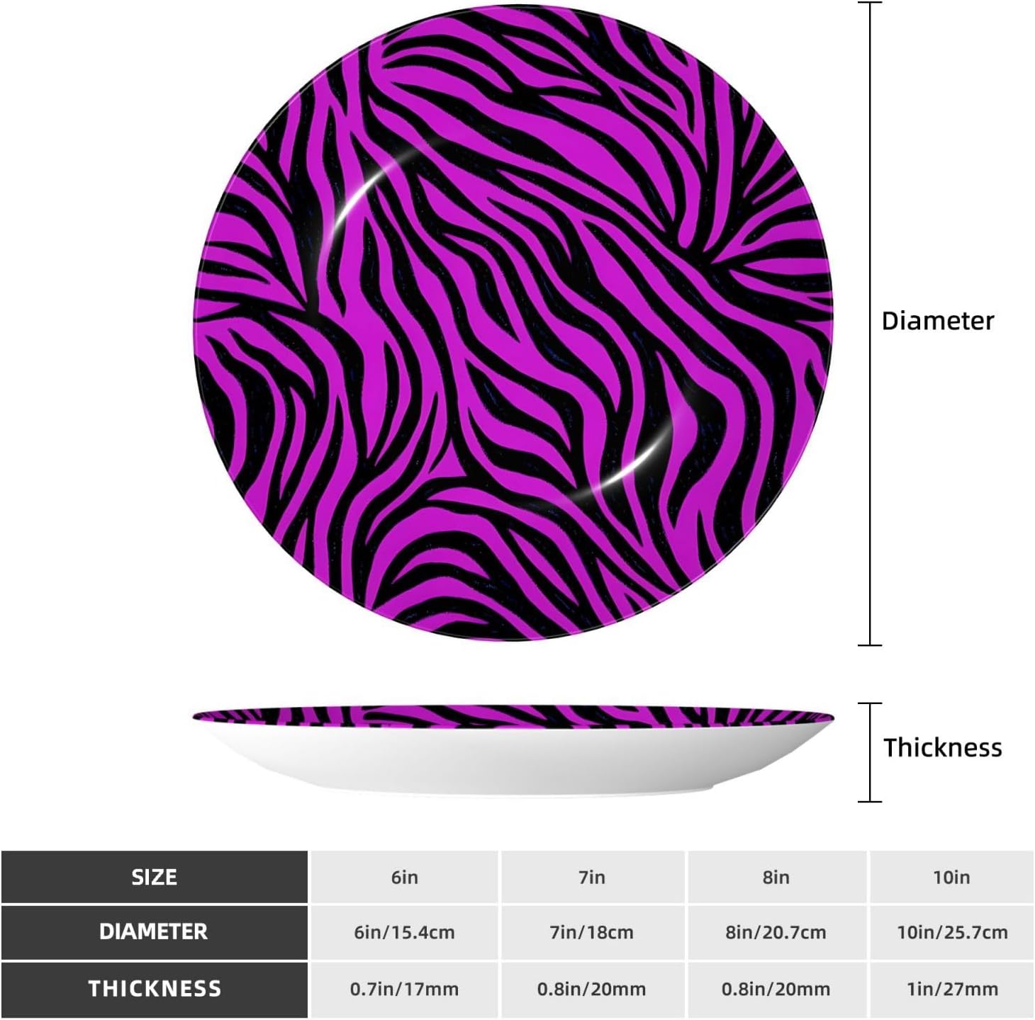 Purple Zebra Style Ceramic Plate Display Home Display With Stand Wall Hanging Plate For Home Decor 10 Inch