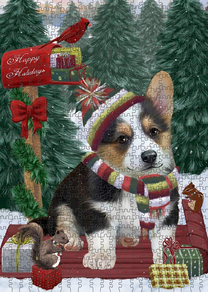 Merry Christmas Woodland Sled Corgi Dog Jigsaw Puzzle for Adults - Animal Printed Interlocking Puzzle Game Artwork - Gift for Dog Lover's -1000 Pcs 29.5"x19.7", PZLE60646