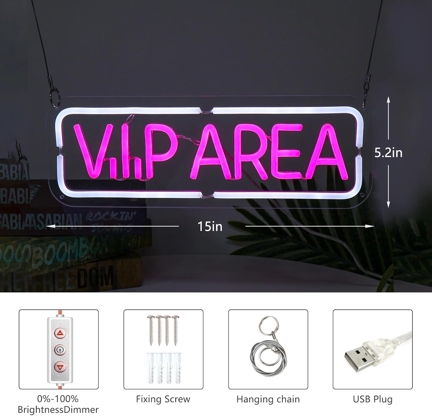 VIP Area Neon Sign, USB Powered VIP LED Light Signs for Room Decor, Dimmable Light Up Sign For Business Wine Bar, Cocktail Bar, Hotel, Cafe, Office, Beauty Nail Lash Brow Salon Decor