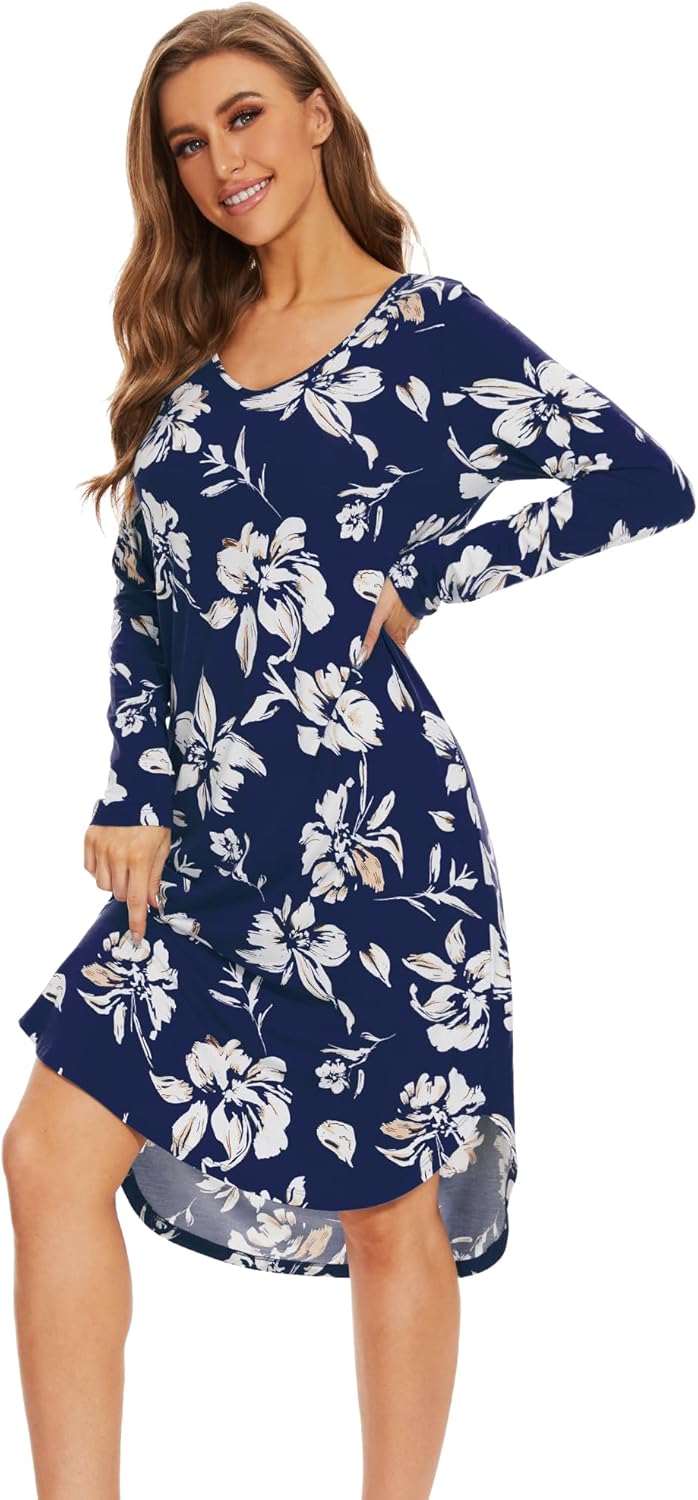 WiWi Bamboo Viscose Nightgowns for Women Soft Long Sleeve Sleep Shirt Nightshirts Cooling Pajamas Sleepwear S-4X - Image 3