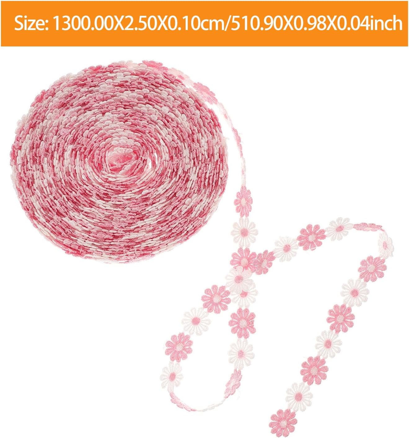 1 Roll Lace Applique Trim Ribbon Embroidered Daisy Flower Patchwork for Sewing Embellishing Clothes and Bags, Easy to Sew Polyester Yarn Lace Trim 15 Yards