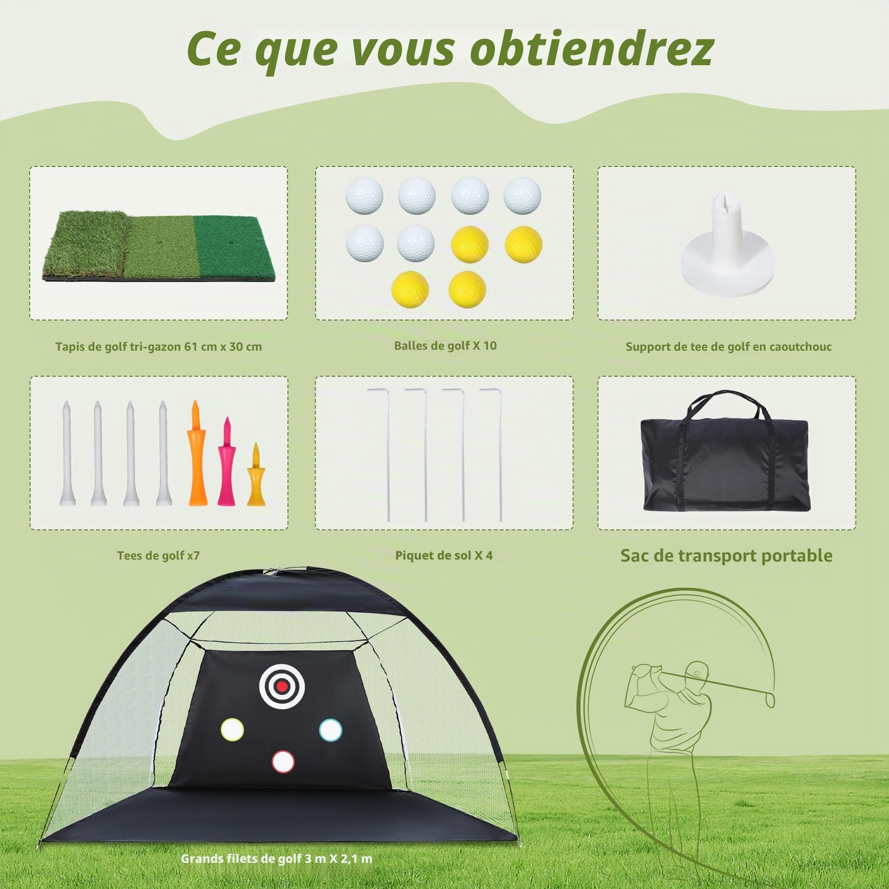 REDCAMP Filet d'entraînement de Golf avec Tapis de Frappe pour intérieur et extérieur