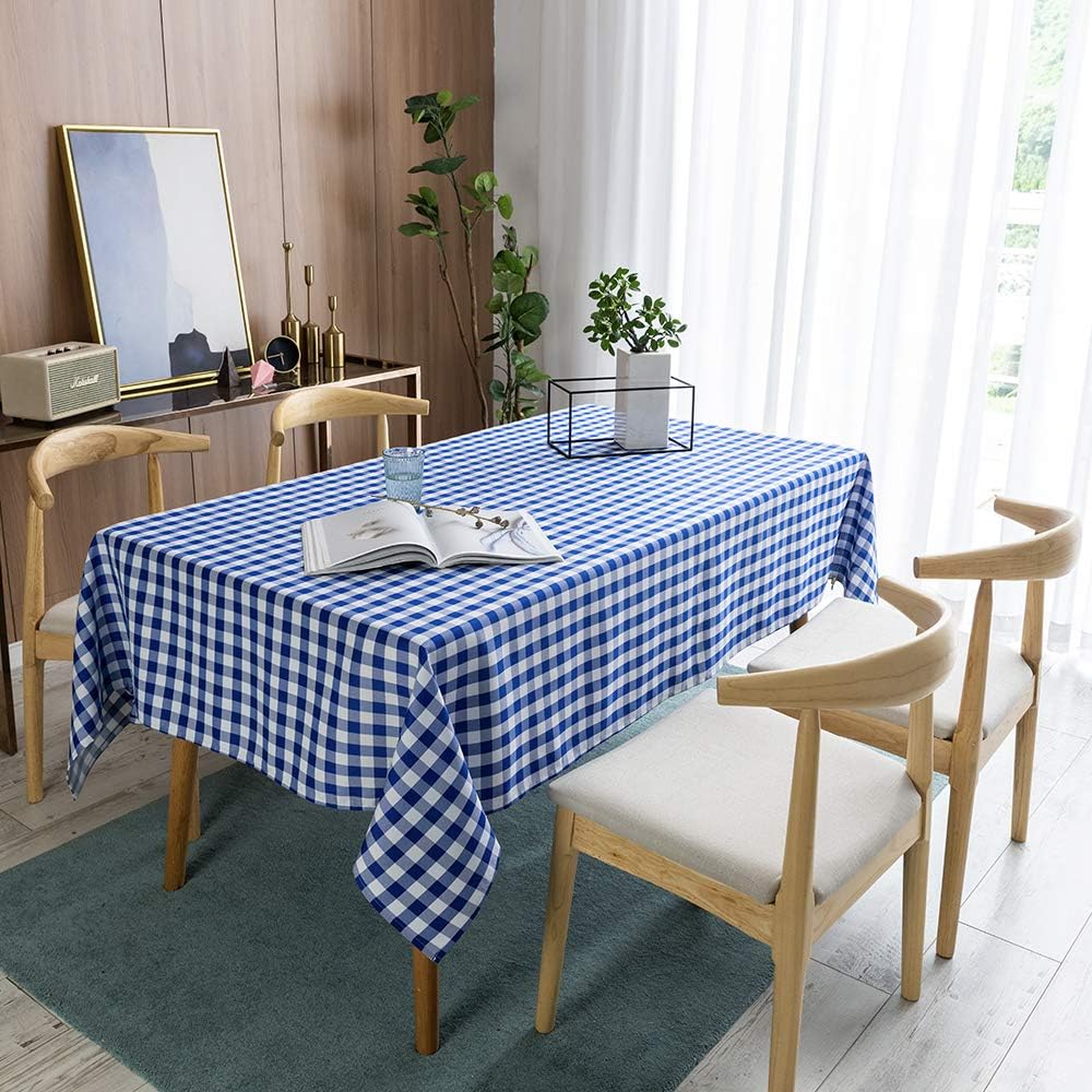 LOCIKA Rectangle Gingham Checkered Tablecloth,Waterproof Spillproof Buffalo Plaid Tablecloth,Washable Wipeable Stain Resistant Fabric Tablecloth (Blue and White Checkered, 60" x 84")