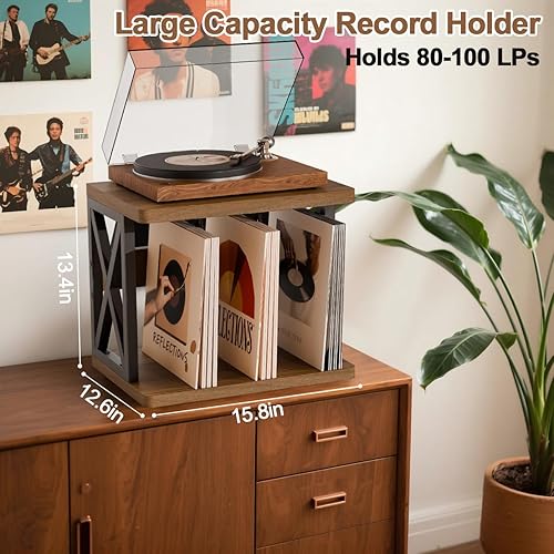 Miniatura 6 de QILICHZ Almacenamiento de discos de vinilo, soporte para discos de 80 a 100 libras, soporte de vinilo apilable, soporte para tocadiscos de 2