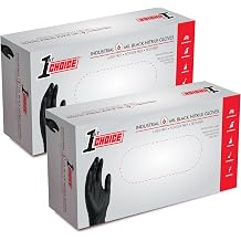 1st Choice Nitrile Gloves, Disposable, Latex-Free, Black, 6 Mil, Industrial, for Mechanics, Cleaning, Automotive and Home Use