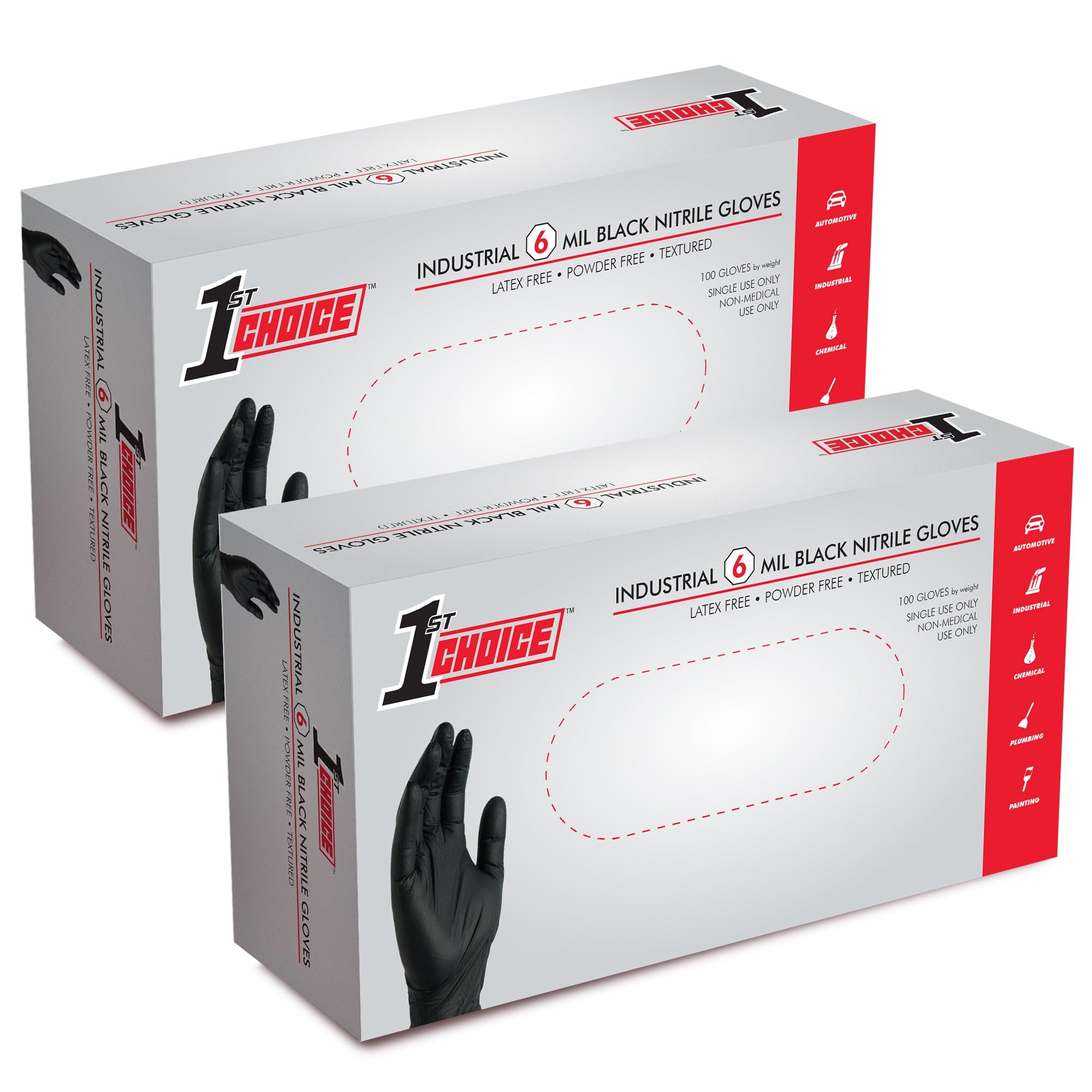 1st Choice Nitrile Gloves, Disposable, Latex-Free, Black, 6 Mil, Industrial, for Mechanics, Cleaning, Automotive and Home Use
