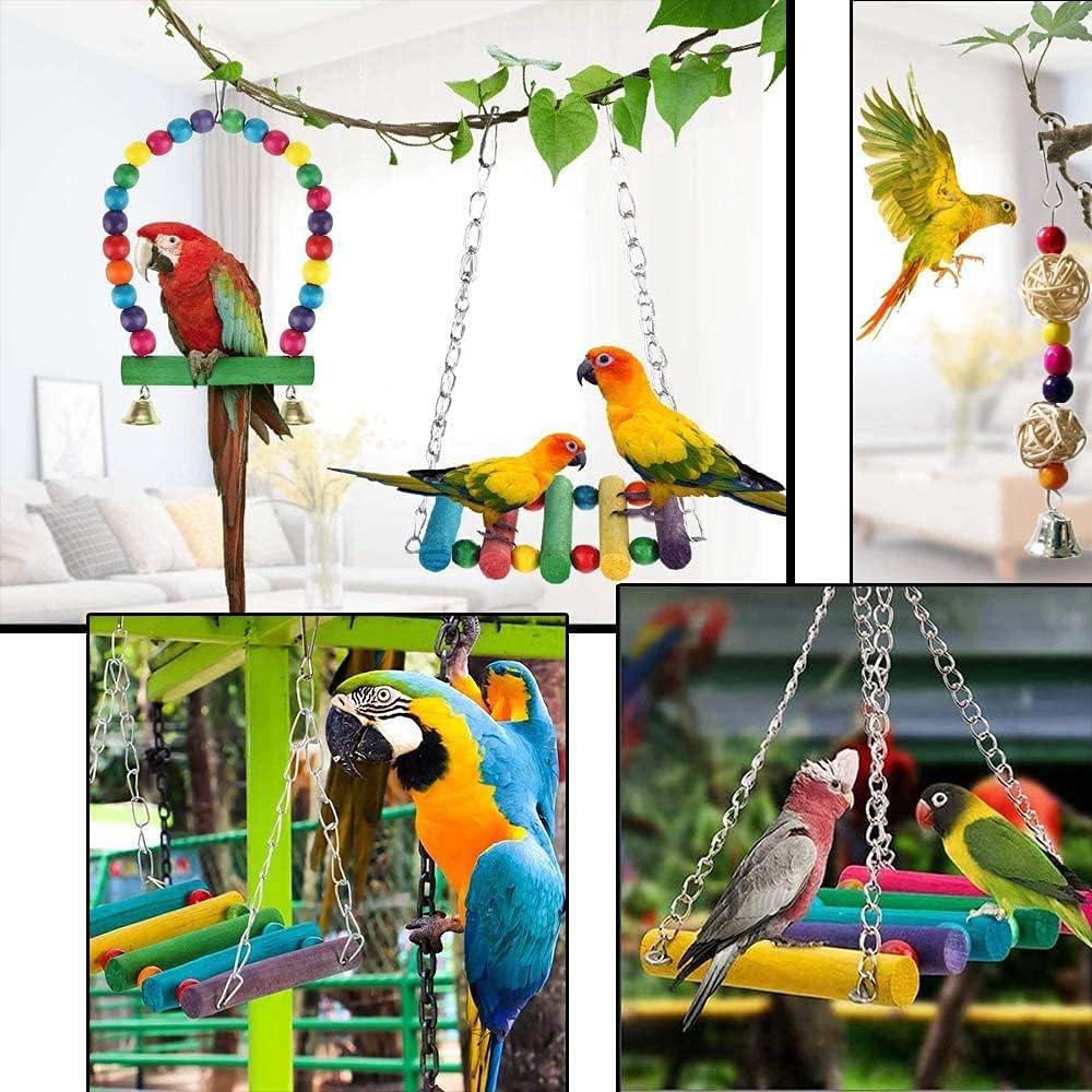 Parrot Toys 12Pcs Birds Budgie Cage Toys Hammock Swing Hanging Bell and Chewing Toys for Bird Small Parakeets Cockatiels Macaws - Image 3