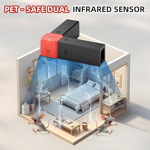 Miniatura 7 de Trampa eléctrica para ratones para ratones, trampas para ratas en interiores para hogares con doble canal, exterminador de ratones con alto voltaje